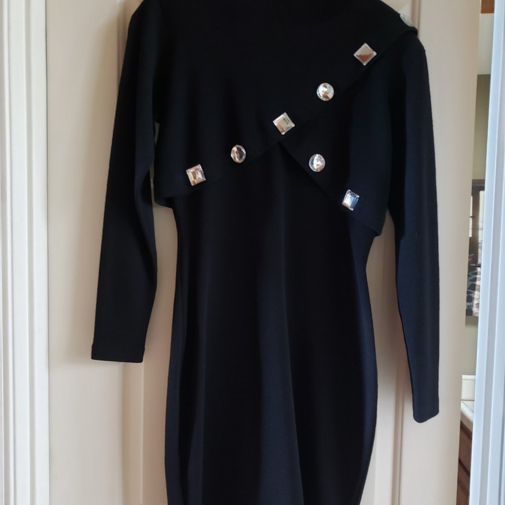 Andrea Jovine 100% wool dress with large rhinestones, size Small